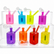 Nine colorful glass water pipes in pink, blue, yellow, purple, orange, red, and green, arranged on a clear acrylic display stand against a white background.