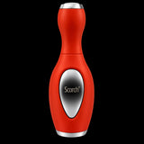 A red handheld beauty device with a silver metallic oval panel in the center displaying the brand name 'Scorch'. The device has a curved ergonomic shape with silver metallic accents at the top and bottom, set against a plain white background.