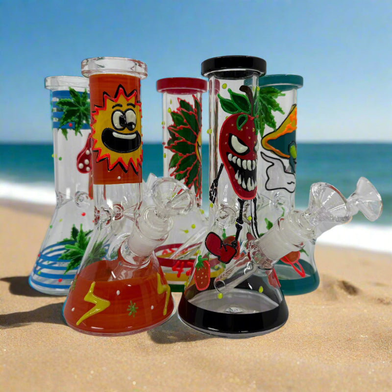 8" Glow In Dark Multi Design Beaker Bong with 3D ART