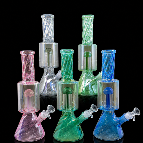 12 Inch Iridescent Spiral Beaker Bong | SmokeMEGA