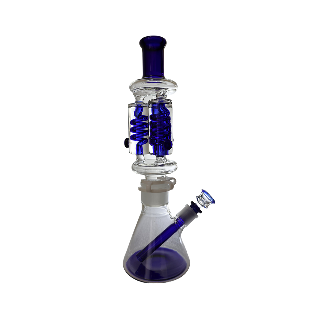 Triple coils freezable 14-inch glycerin bong with enhanced filtration and removable parts.