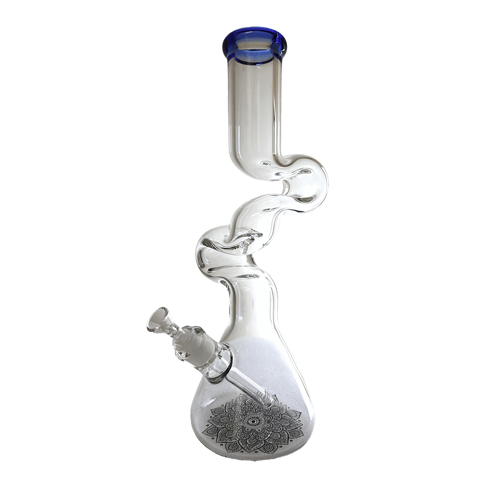 Bong | Flower Design Thick Big Z Shaped Twisted Bong