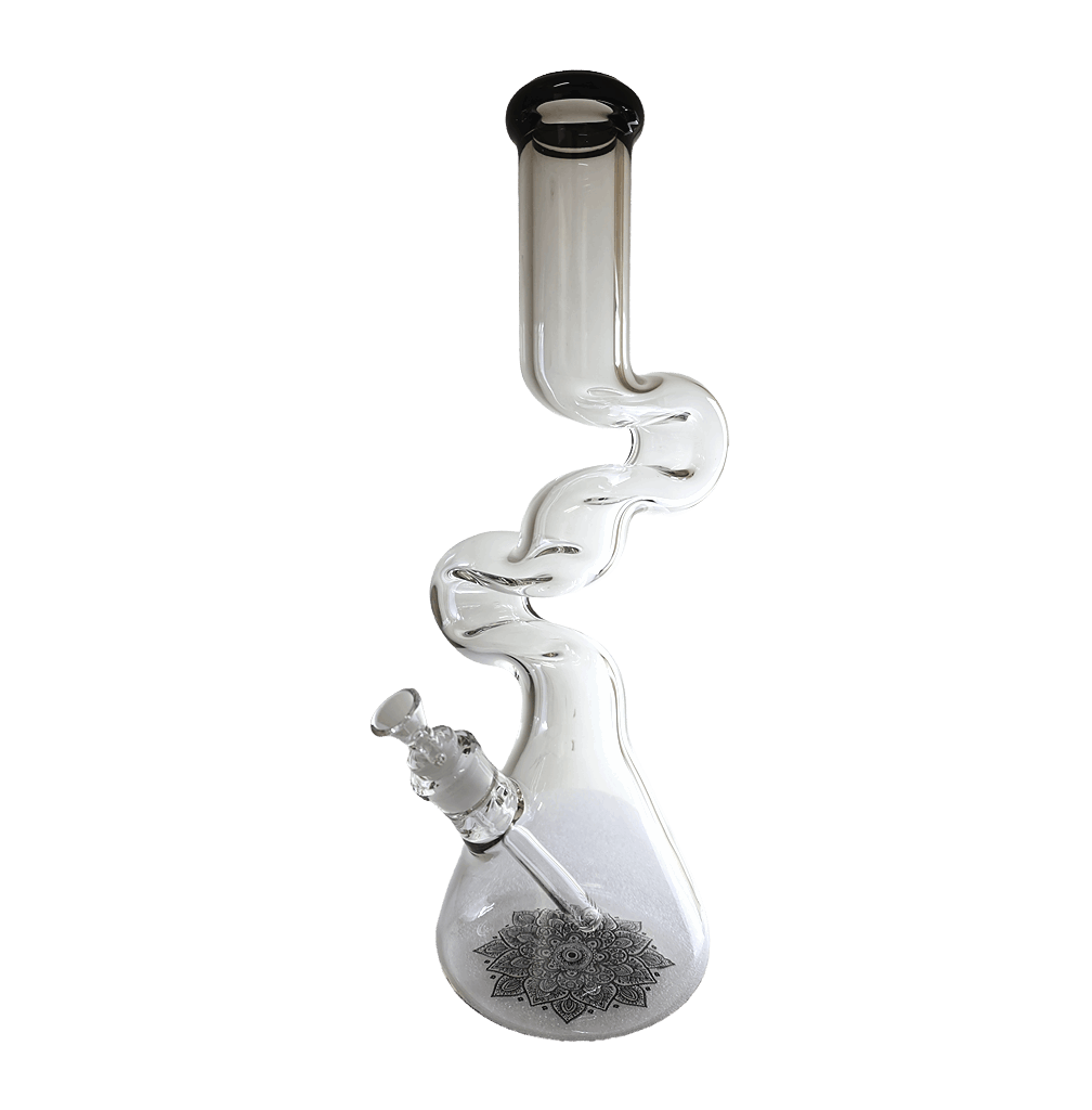 Flower Design Thick Big Z Shaped Twisted Bong