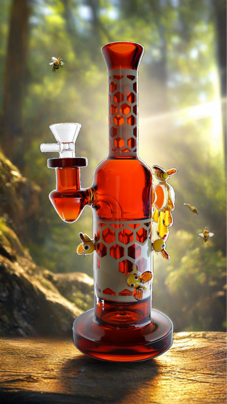 DAB RIG | Straight Horned Eye Honeycomb with Honeybees Dab Rig 10"