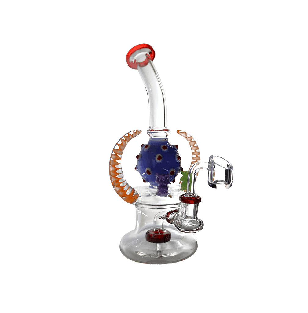 BONG | Bent Neck Double Horn With Showerhead Perc Waterpipe Bong 7.5"