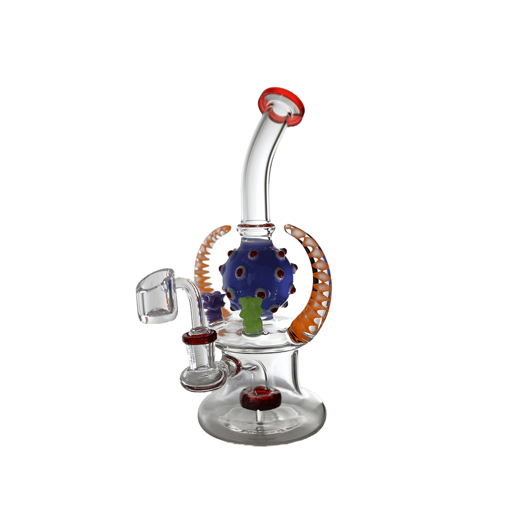  7.5"Bent Neck Double Horn With Showerhead Perc Waterpipe Bong