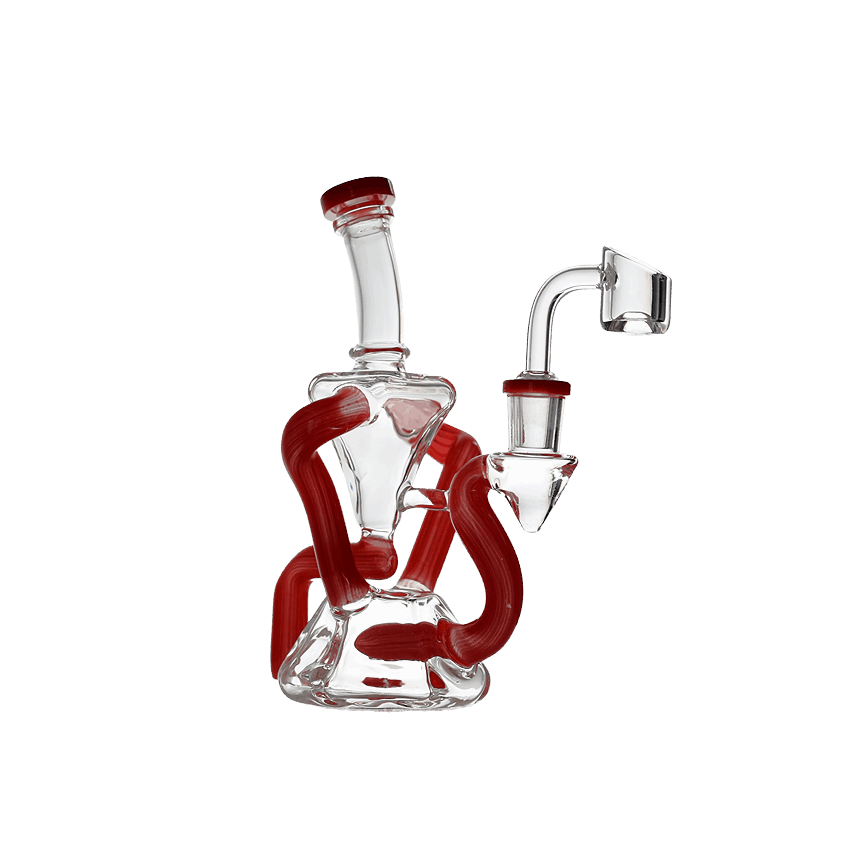 Bent Neck Double Chamber Recycler Water Pipe Bong 8-inch with ergonomic design and durable glass construction.