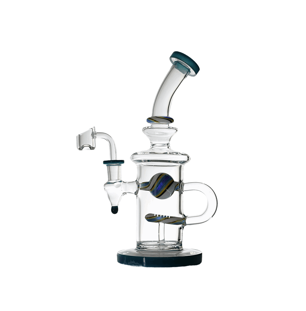 Bent Neck Thick Crystal Glass Recycle Dab Rig 9" with recycler design and bent neck.