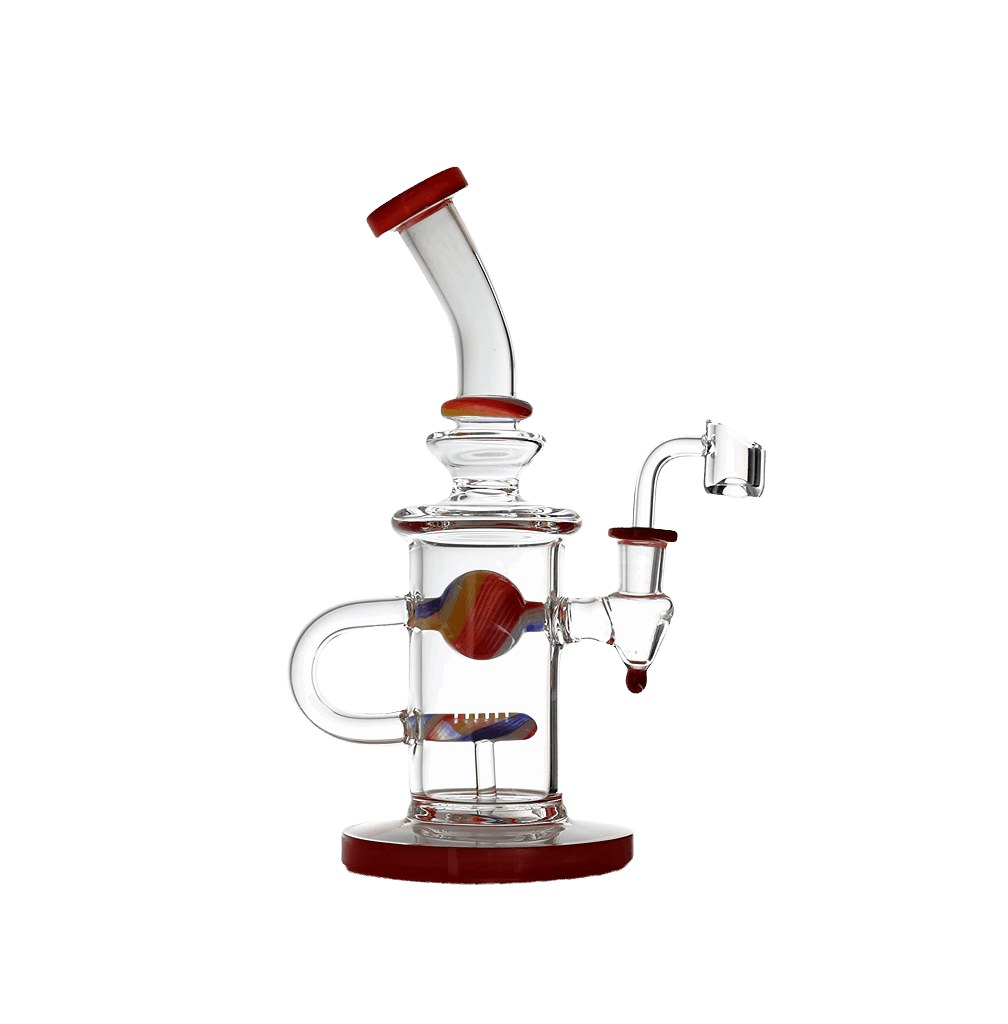 Bent Neck Thick Crystal Glass Recycle Dab Rig 9" with durable construction and innovative recycler design for smooth hits.