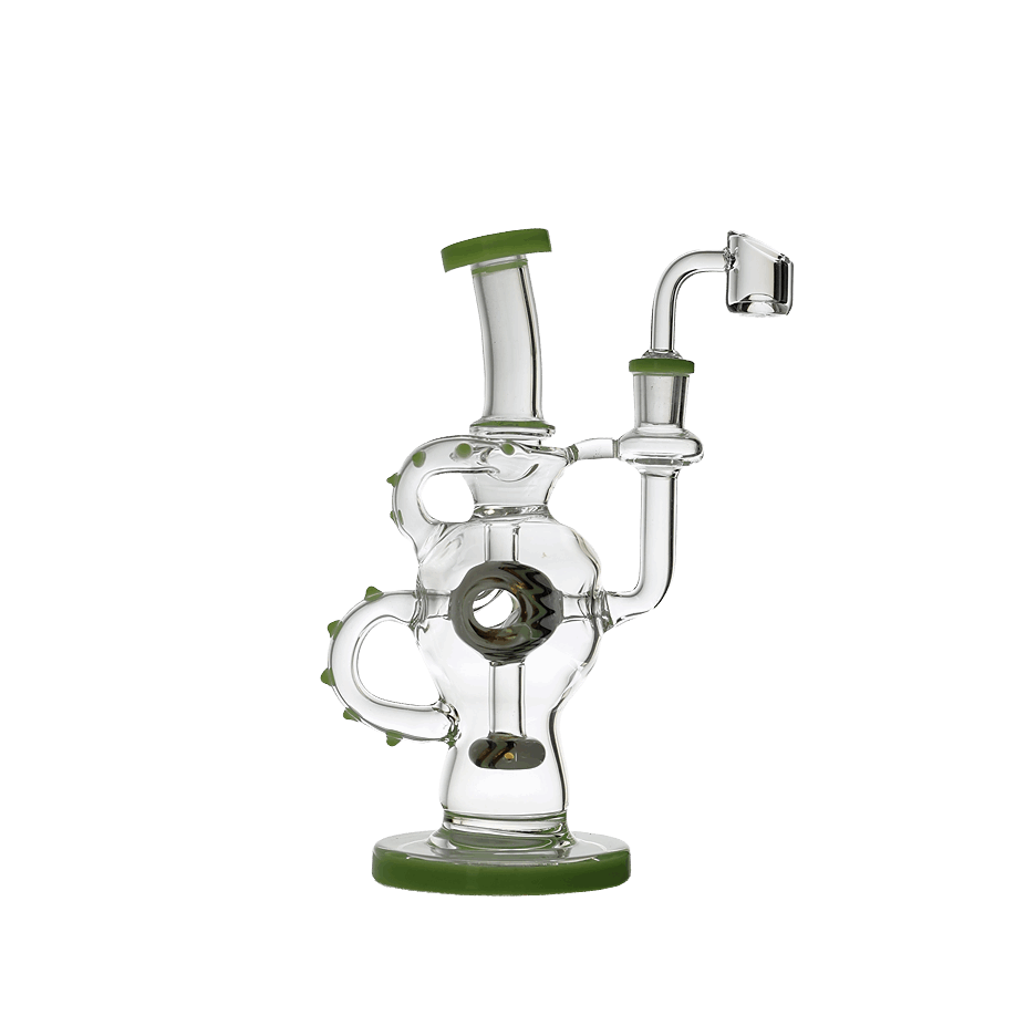 Hollow Base Cylinder Recycler Glass Water Pipe Dab Rig with Quartz Banger, 8.5-inch, Borosilicate Glass.