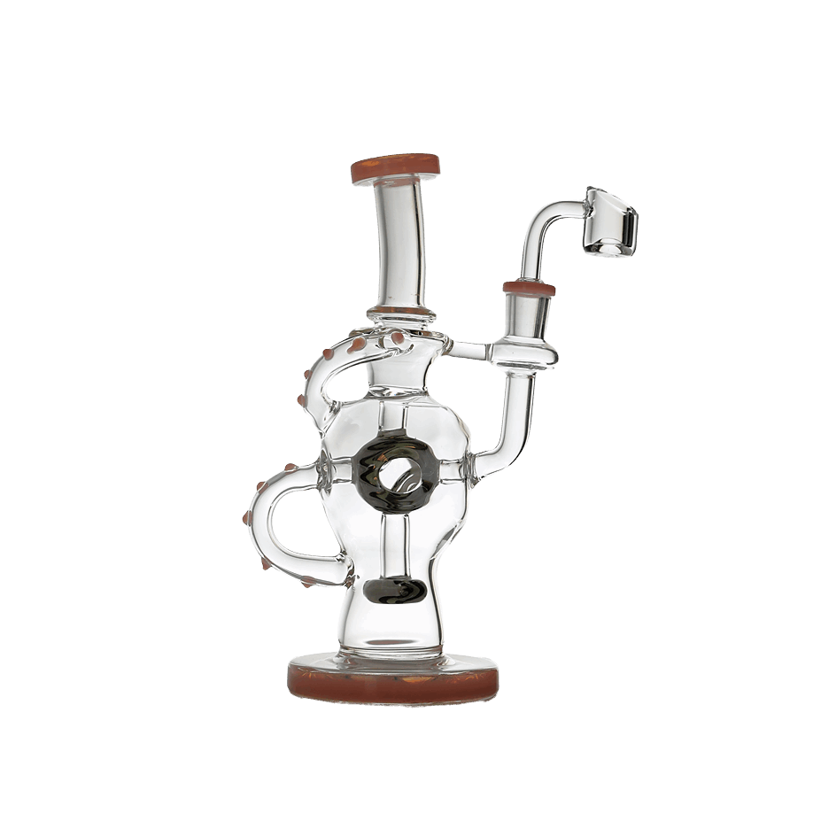 Hollow Base Cylinder Recycler Glass Water Pipe Dab Rig 8.5-inch with quartz banger for concentrates.