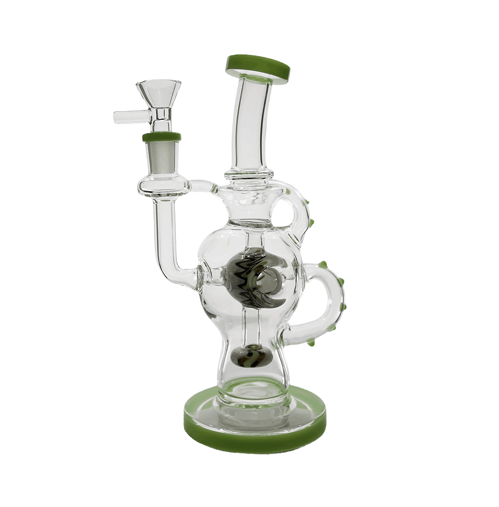 Hollow Base Cylinder Recycler Glass Water Pipe Dab Rig 8.5" with quartz banger and ergonomic design.