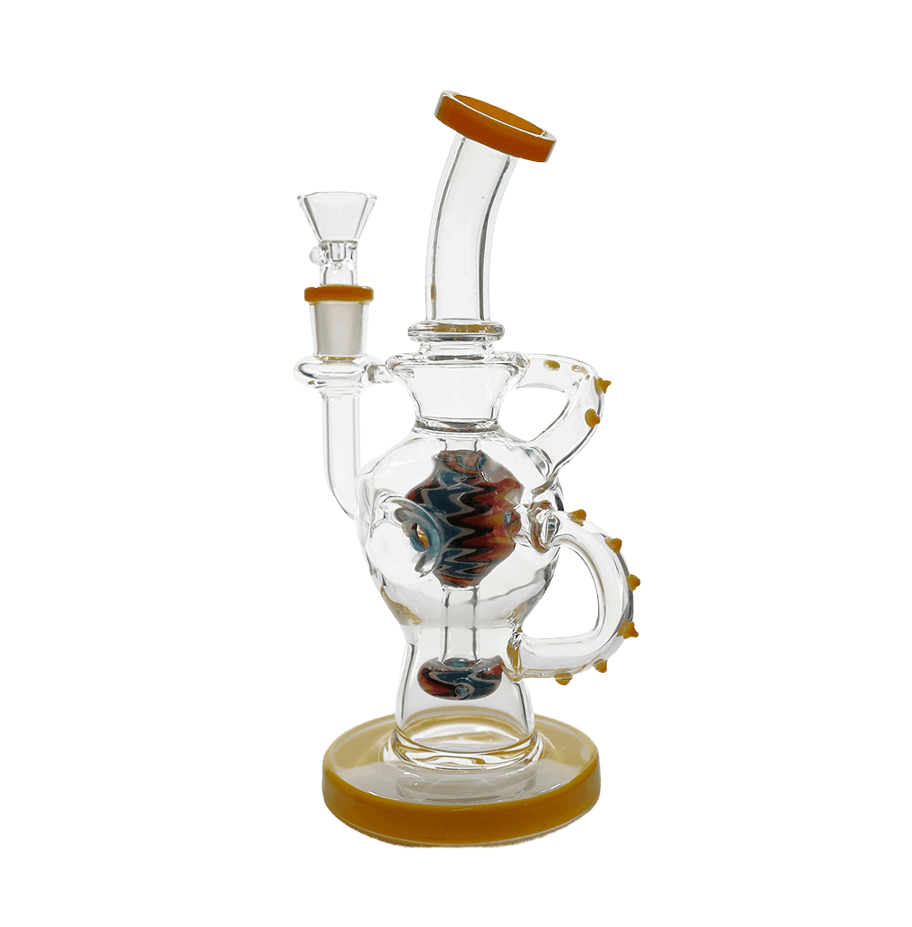 Hollow Base Cylinder Recycler Glass Water Pipe Dab Rig 8.5" with quartz banger.