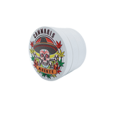 4 Part Heavy Metal White Cannabis Grinder with colorful skull-themed design.