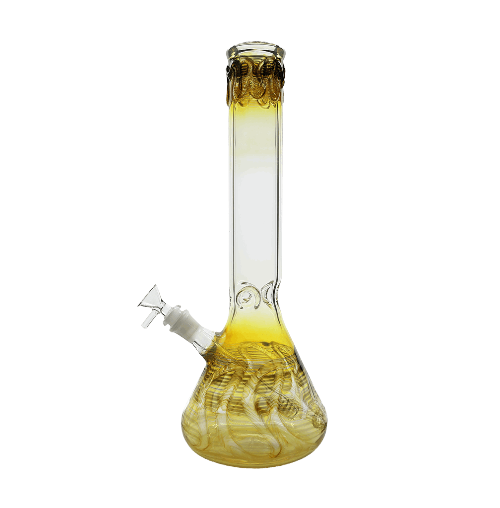 American-made 15" beaker bong with vibrant color art design, 5mm thickness.