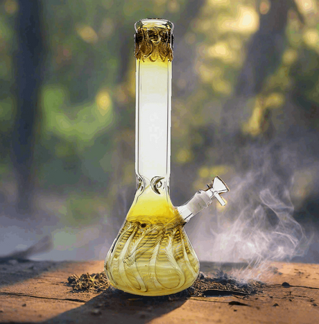 15-inch color art 5mm American made beaker bong with intricate design and smooth hit capability.