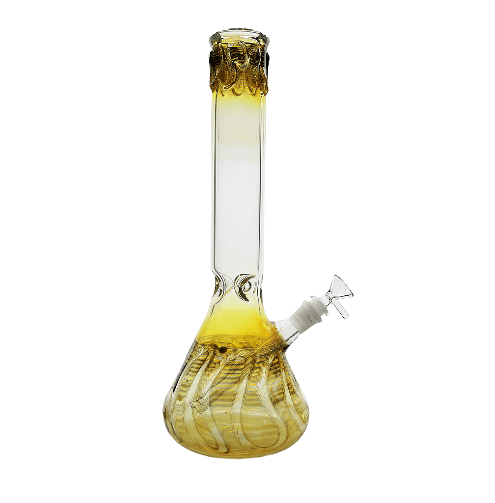 15" Color Art American Made Beaker Bong with Yellow Design and 5mm Thickness