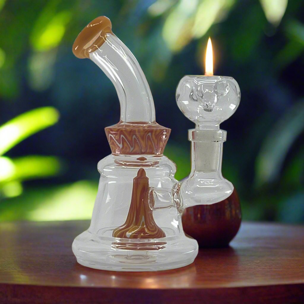 Aesthetic 6 Inch Dab Rig with colorful design and glass construction, featuring built-in percolator for smooth sessions.