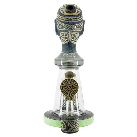 Ancient Head Egypt style glass water pipe with intricate engravings, 12-inch borosilicate glass, triple-chamber design for enhanced filtration.