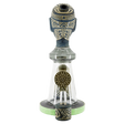 Ancient Head Egypt style glass water pipe with intricate engravings, 12-inch borosilicate glass, triple-chamber design for enhanced filtration.