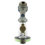 Ancient Head Egypt style glass water pipe with intricate engravings, 12-inch borosilicate glass, triple-chamber design for enhanced filtration.