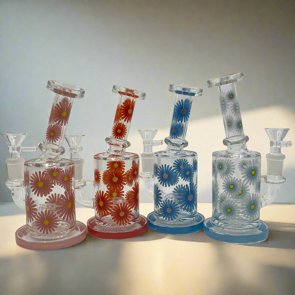 Flowers design dab rig with colorful floral patterns, made from durable glass.