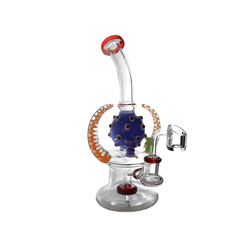 BONG | Bent Neck Double Horn With Showerhead Perc Waterpipe Bong 7.5"