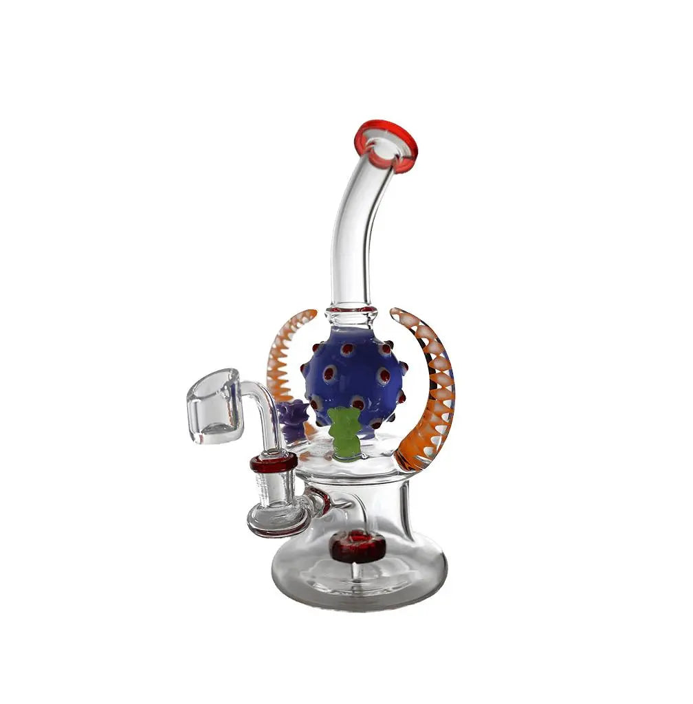 BONG | Bent Neck Double Horn With Showerhead Perc Waterpipe Bong 7.5"