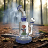 Bent Neck Mushroom Perc Water Pipe Bong 8" with artistic design and 14mm fixed downstem.