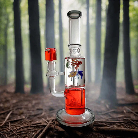 GILSHRIN AQUARIUM WATER PIPE BONG 12" with artistic aquarium design shown in forest setting.