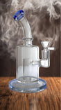 Glass bubbler with slitted perc water pipe bong, 9-inch, showing smoke diffusion.