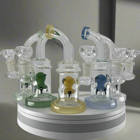 Bent Neck Dab Rigs with Animal Insult Design, high-quality borosilicate glass, unique artistry, and comfortable bent neck.