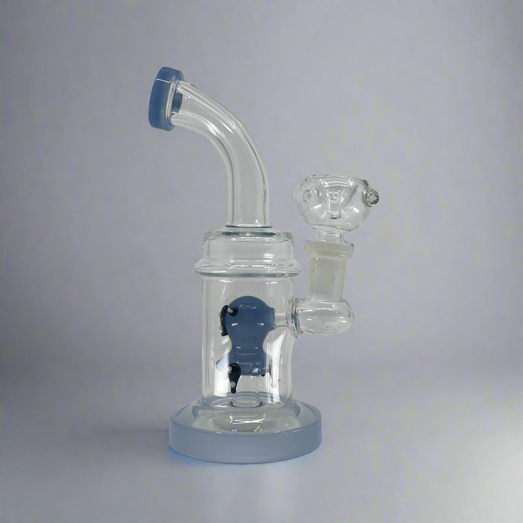 Bent Neck Dab Rig with unique animal insult design, high-quality borosilicate glass, and angled neck for comfort.