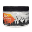 Bio Carbon glass tips 8mm in a transparent jar with black lid, eco-friendly and reusable.