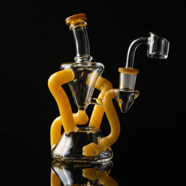 Bong | Bent Neck Double Chamber Recycler Water Pipe Bong 8"