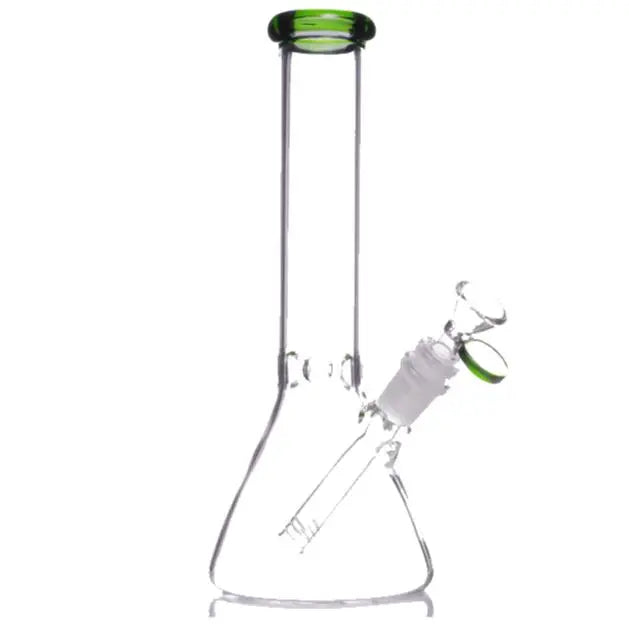 Clear Glass 9mm Thick Color Head One-Tone Beaker Bong, 14 inch, durable design, smooth smoking experience.