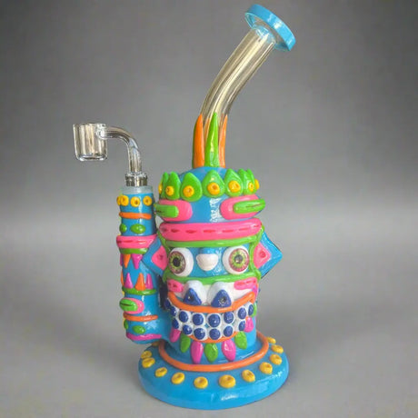 Craft art Halloween special dab rig with colorful festive design, 10-inch tall.