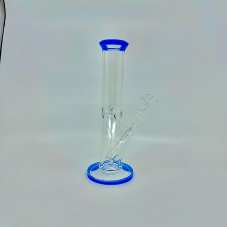 Crystal clear 9 inch Straight Water Bong With Color Mouth And Base - SmokeMEGA