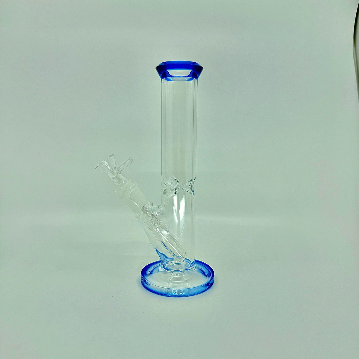 Crystal clear 9 inch Straight Water Bong With Color Mouth And Base - SmokeMEGA