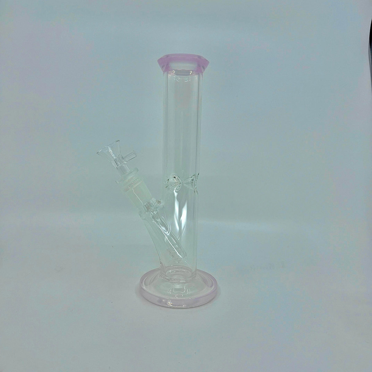 Crystal clear 9 inch Straight Water Bong With Color Mouth And Base - SmokeMEGA