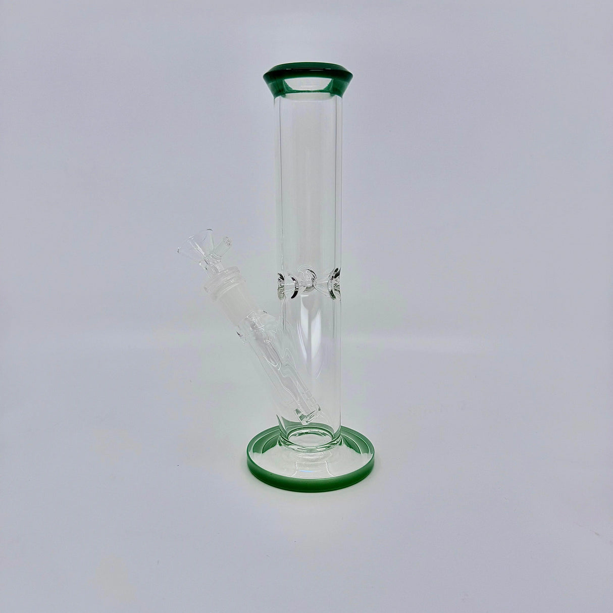Crystal clear 9 inch Straight Water Bong With Color Mouth And Base - SmokeMEGA