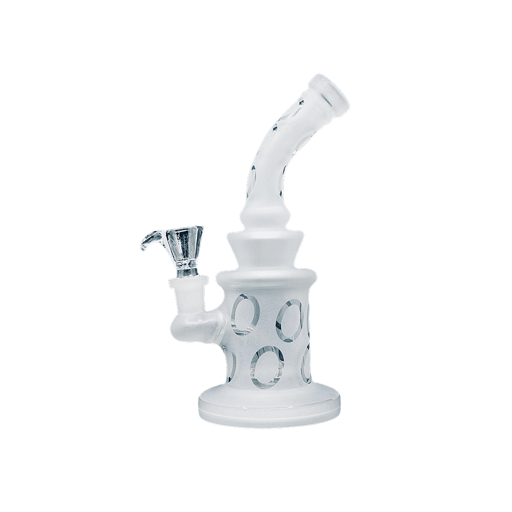 8" Frosted White Dab Rig with showerhead percolator and elegant design.