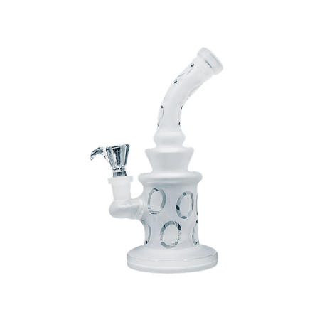 8" Frosted White Dab Rig with showerhead percolator and elegant design.