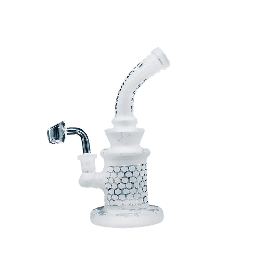 8" Frosted White Dab Rig with showerhead percolator for smooth dabbing experience.