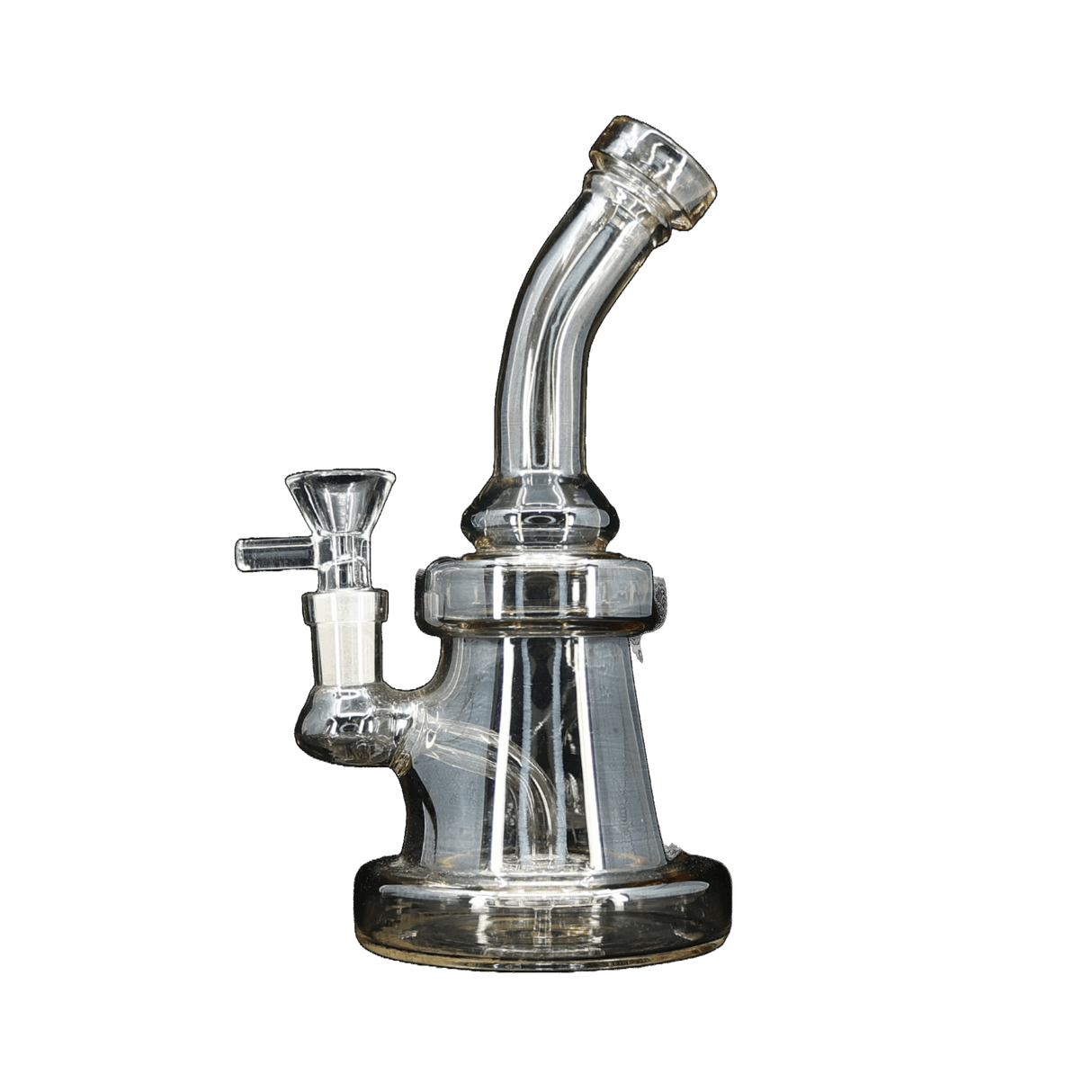 8" Fumed Color Changing dab rig with showerhead perc and bent-neck design.