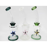 10-Inch Dab Rig with Sower Head Perc and Glass Artwork in assorted colors.