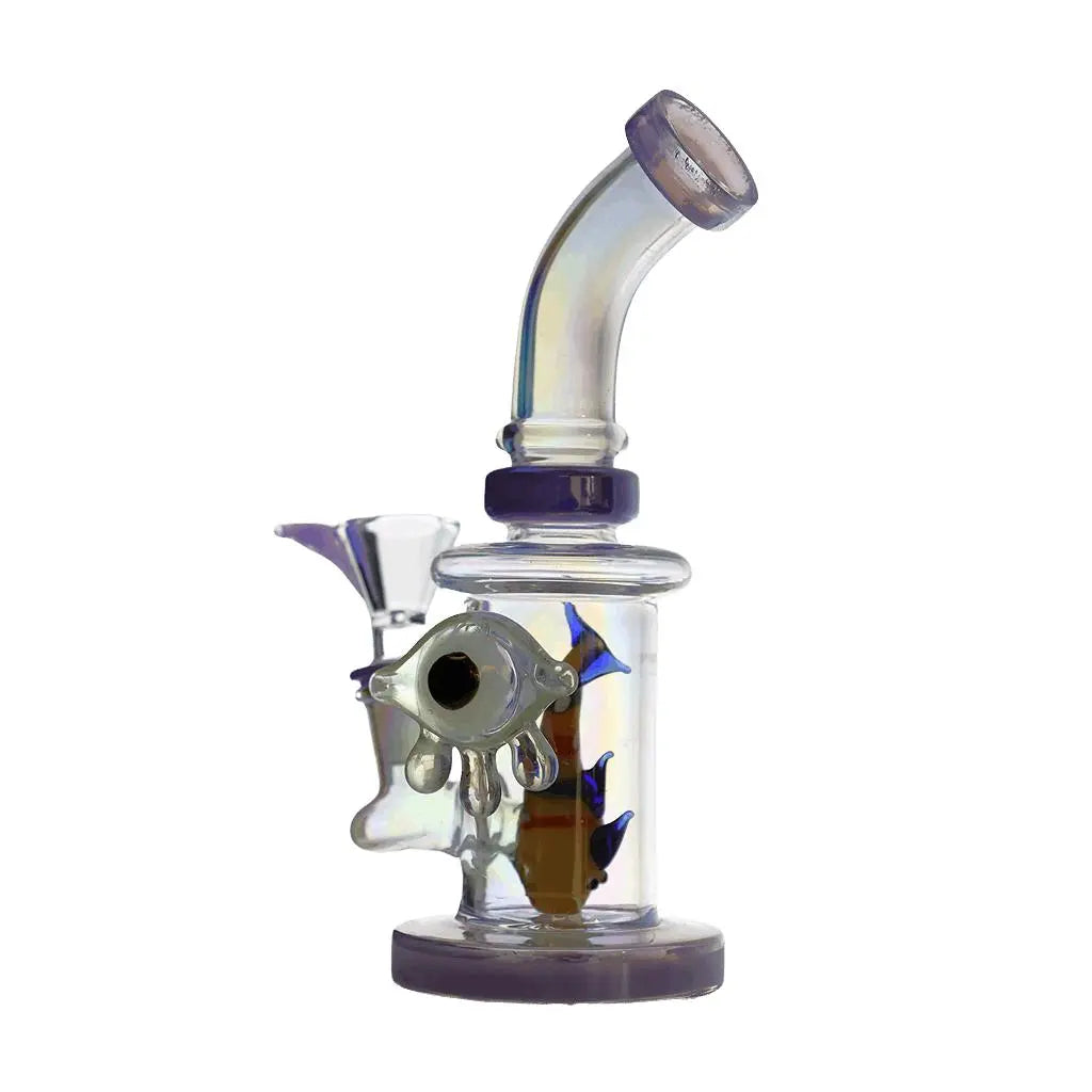 8" Fish Insert Bent Dab Rig made of durable borosilicate glass with a fish insert design and bent neck for smooth hits.