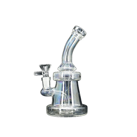 8" fumed color changing dab rig with bent neck and showerhead perc, made from Borosilicate Glass.