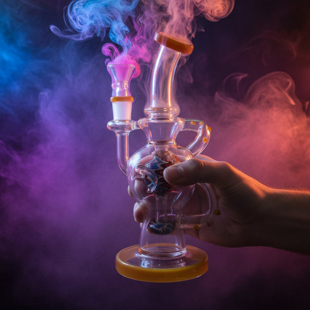 Dab Rig | Hollow Base Cylinder Recycler Glass Water Pipe 8.5"