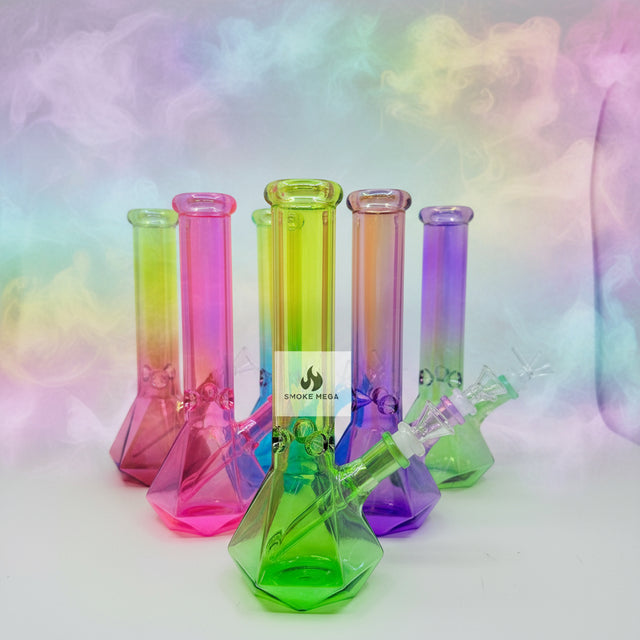 Electroplated Hexagon Base 10" Glass Bong - Vibrant Assorted Colors